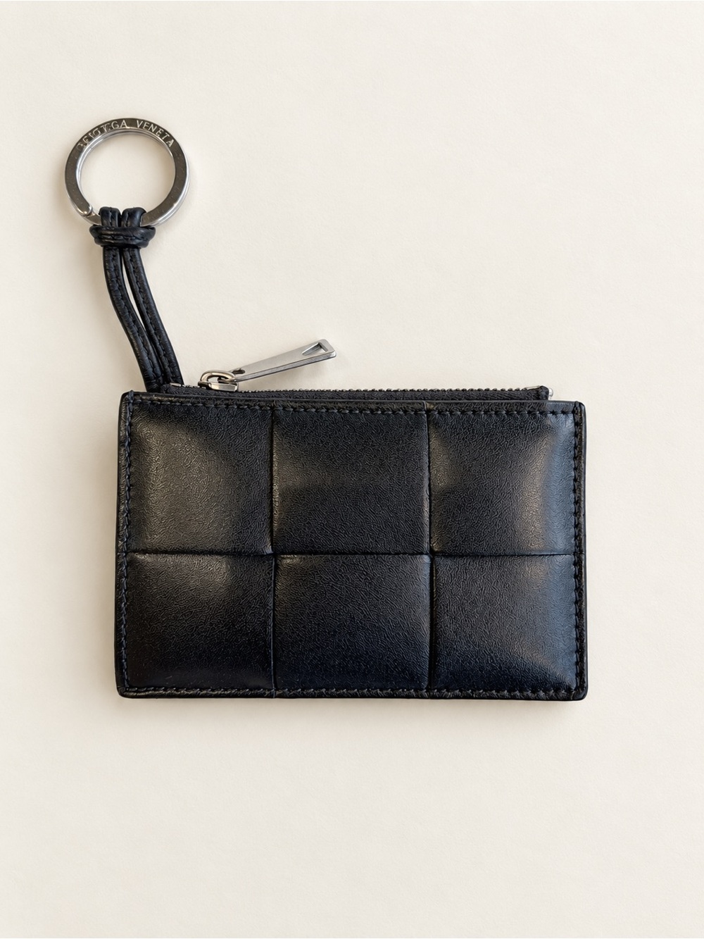 Bottega Veneta Black Intrecciato Leather Key & Card Holder with Ring